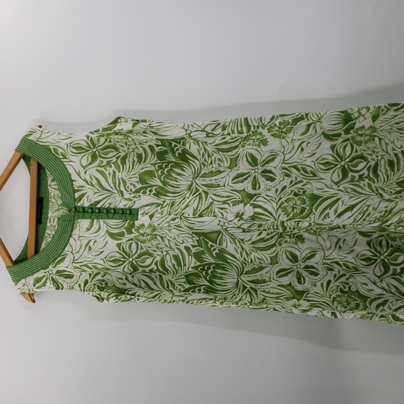 Windsmoor floral leaves green white sleeveless dress 100%lines size 16 - Picture 5 of 12